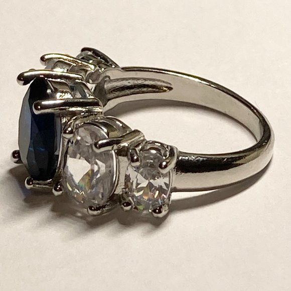 Silver Sapphire Blue Cubic Zirconia Anniversary Ring Size 7 Plated Simulated - Picture 9 of 11